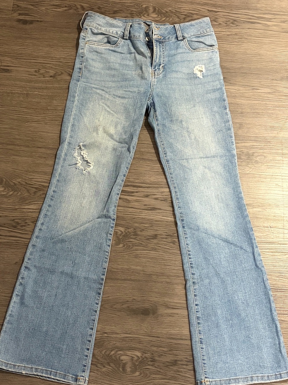 BCBGeneration Light Blue Distressed Flare Jeans
